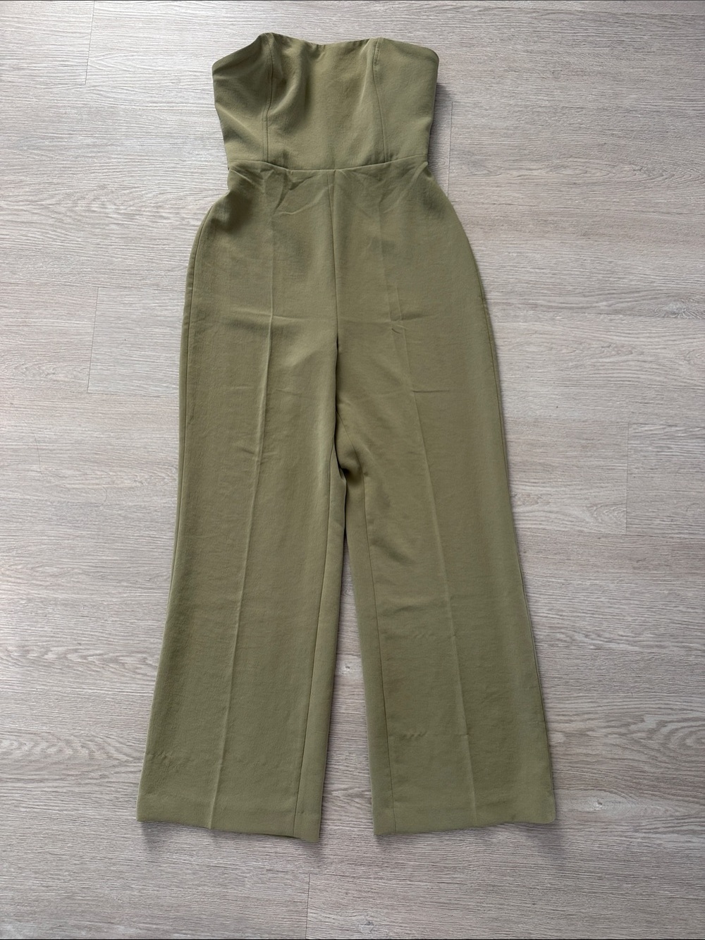 Aritzia (Wilfred) Olive Green Strapless Wide-Leg Jumpsuit